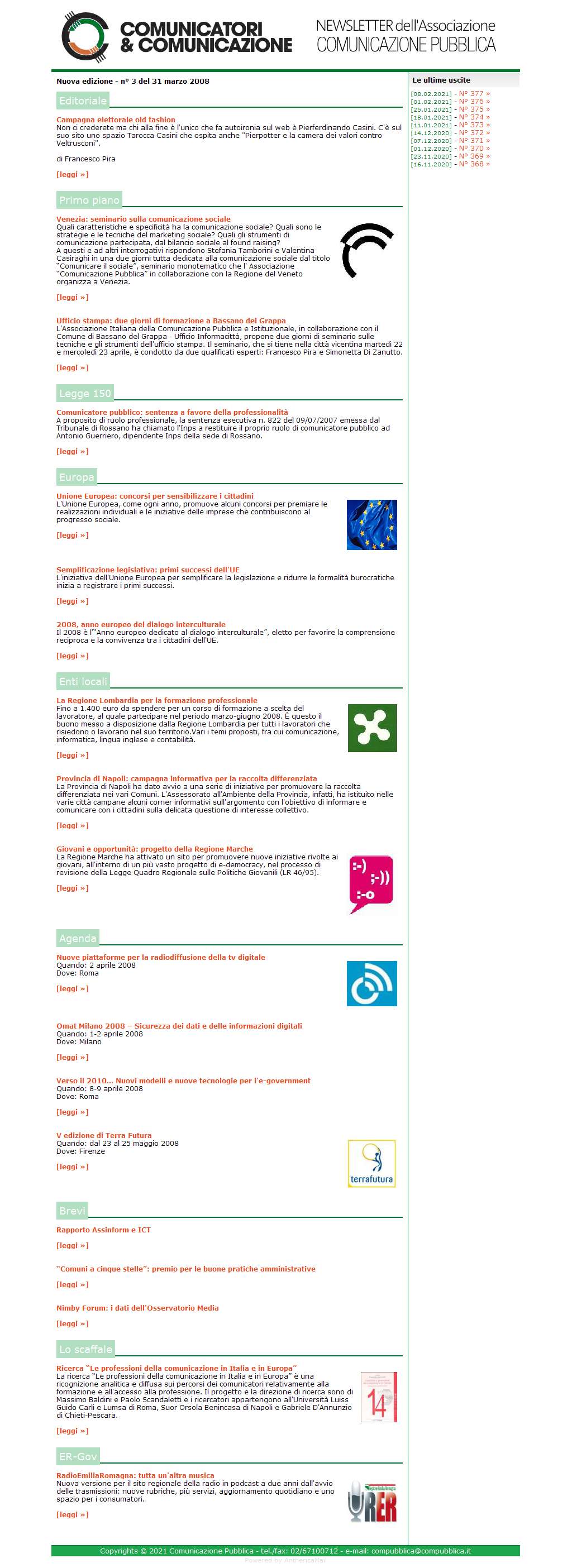 Comunicatori e Comunicazione Newsletter  n� 3 - 31 marzo 2008