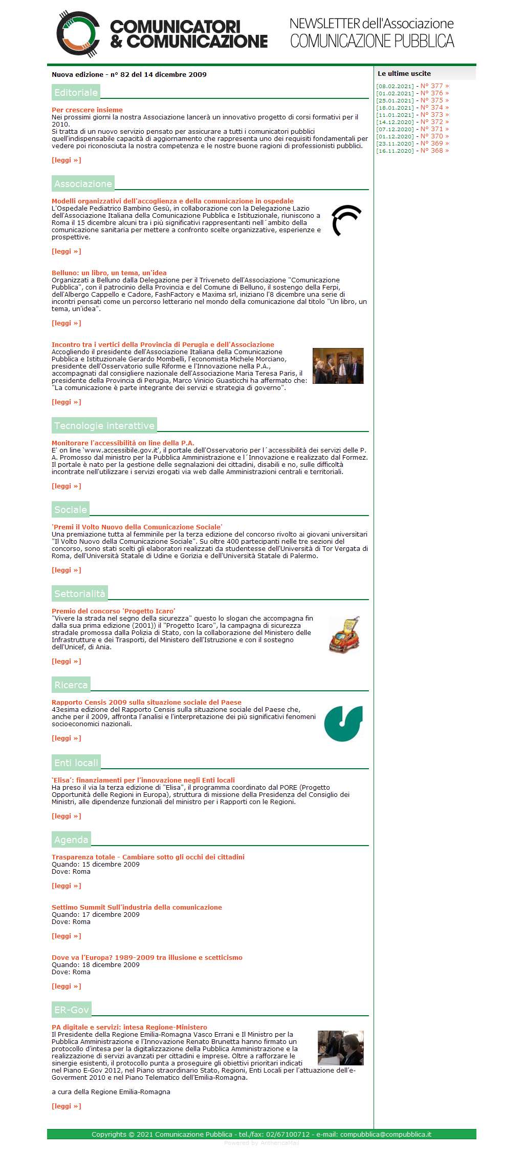 Comunicatori e Comunicazione Newsletter  n� 82 - 14 dicembre 2009