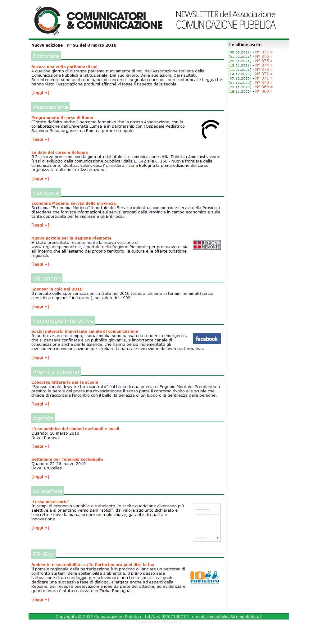 Comunicatori e Comunicazione Newsletter  n� 92 - 8 marzo 2010