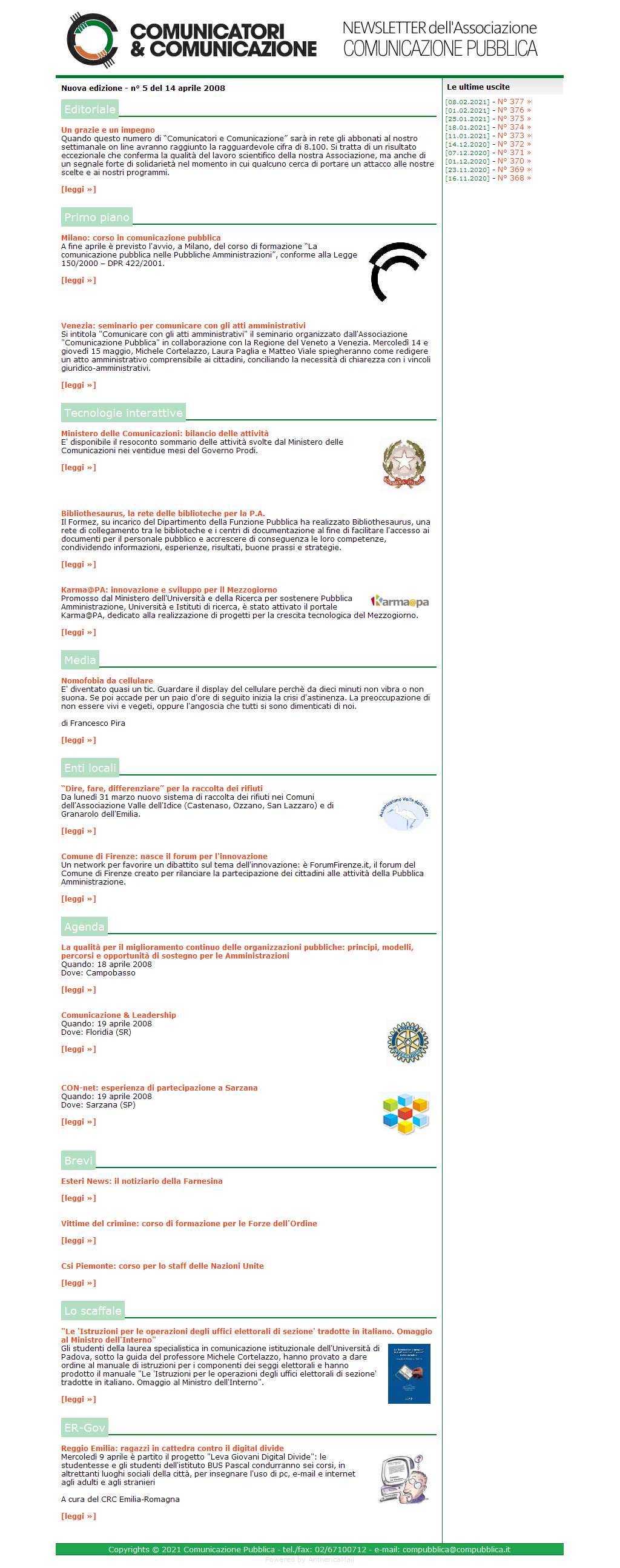 Comunicatori e Comunicazione Newsletter  n� 5 - 14 aprile 2008