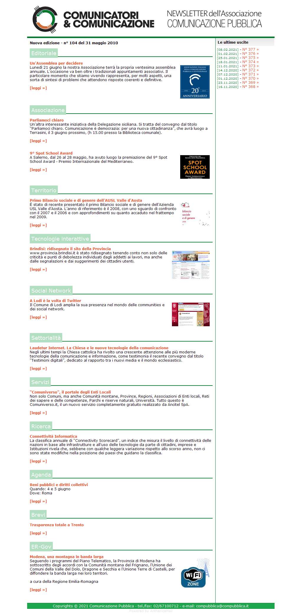 Comunicatori e Comunicazione Newsletter  n� 104 - 31 maggio 2010