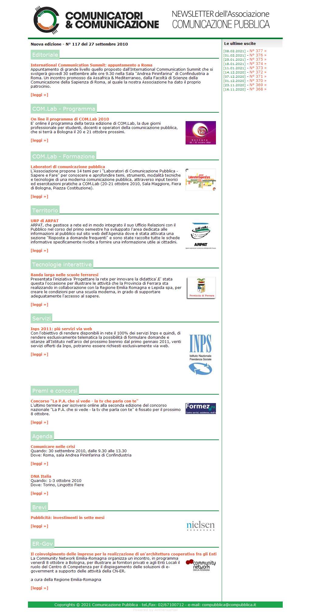 Comunicatori e Comunicazione Newsletter  n� 117 -   27 settembre 2010