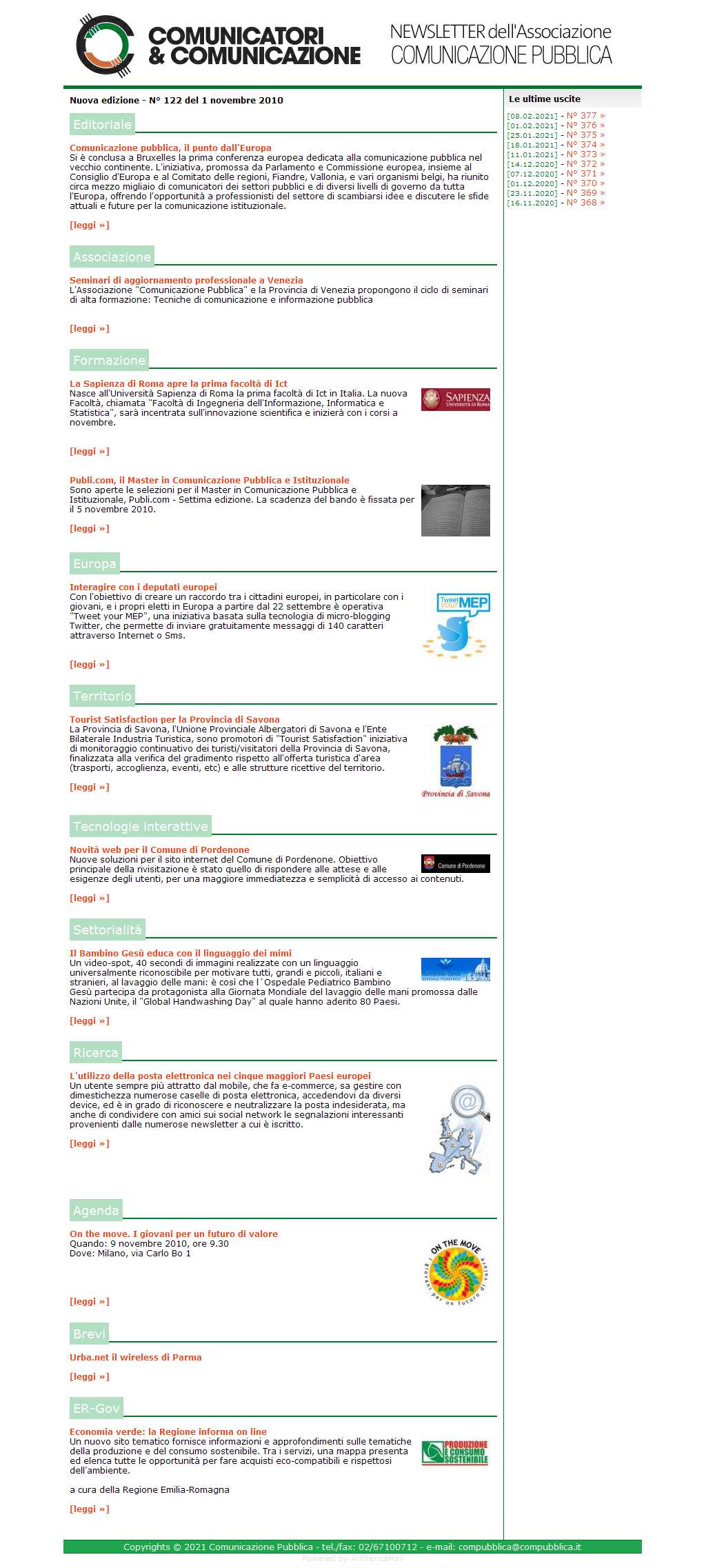 Comunicatori e Comunicazione Newsletter  n� 122 -   1 novembre 2010