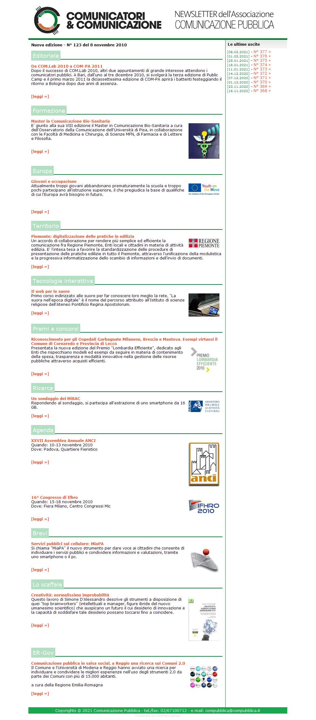 Comunicatori e Comunicazione Newsletter  n� 123 -   8 novembre 2010