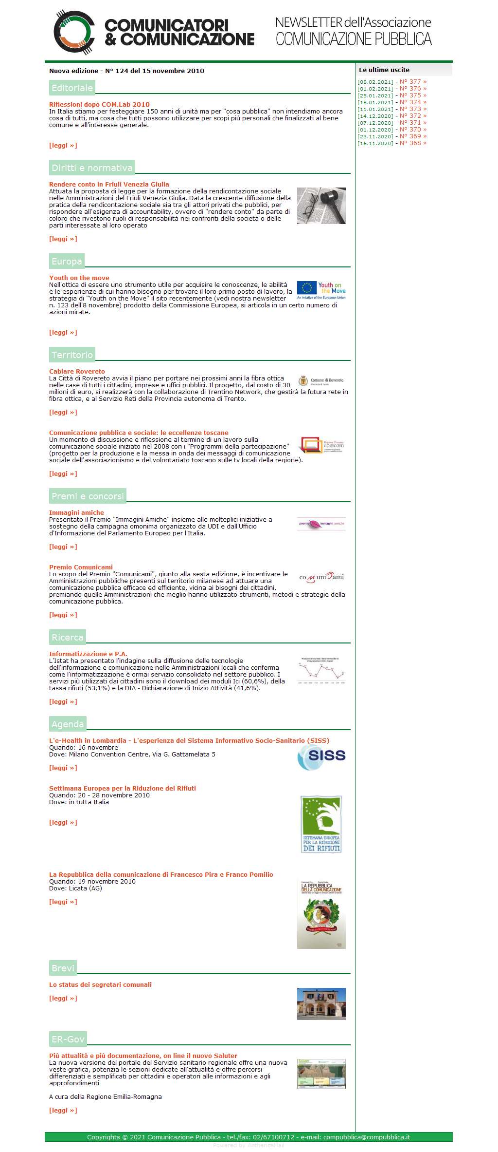 Comunicatori e Comunicazione Newsletter  n� 124 -   15 novembre 2010