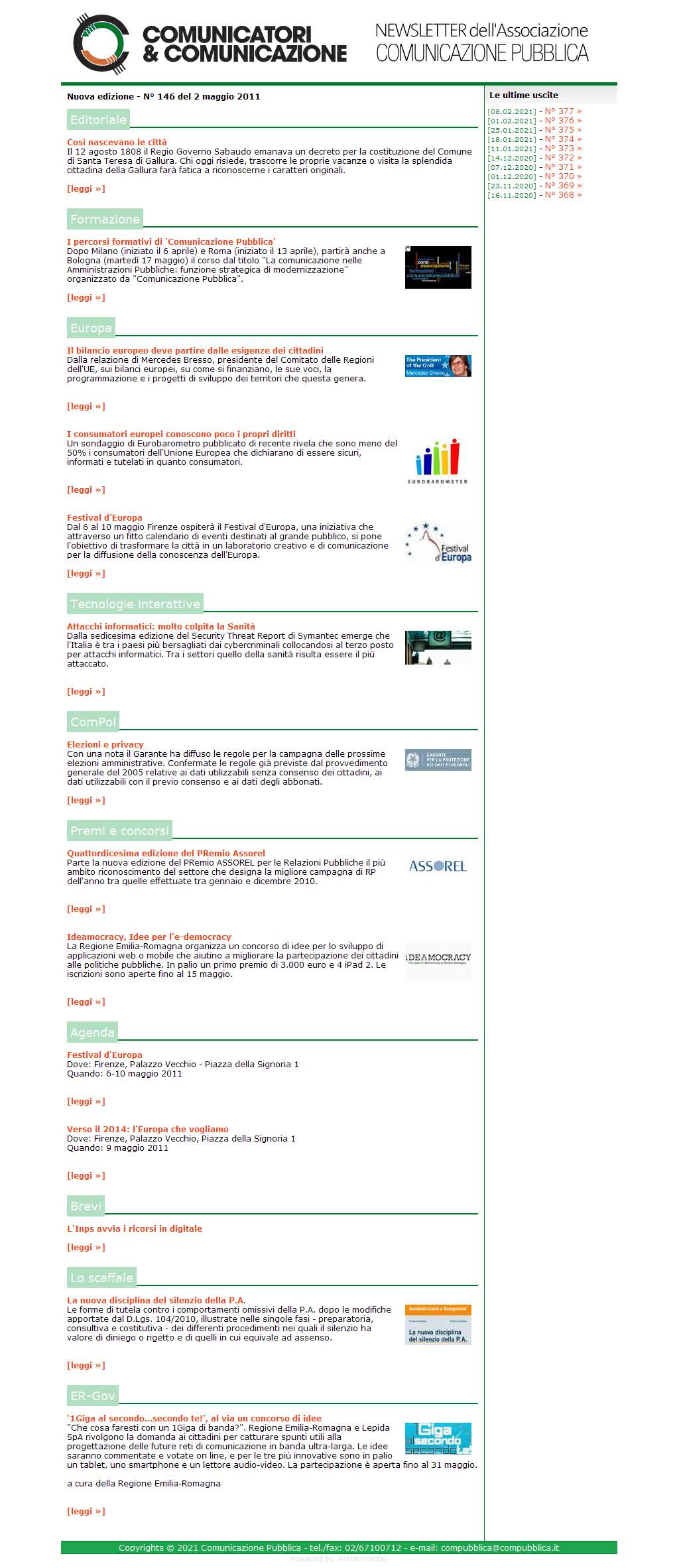 Comunicatori e Comunicazione Newsletter  n� 146  -  2 maggio 2011