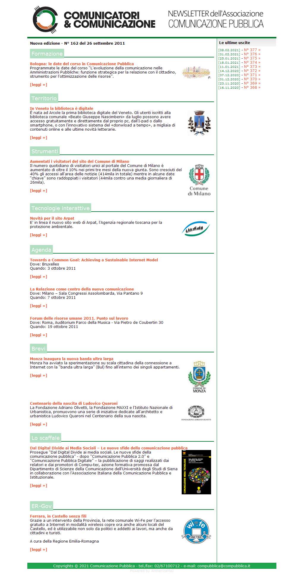Comunicatori e Comunicazione Newsletter  n� 162  -  26 settembre 2011