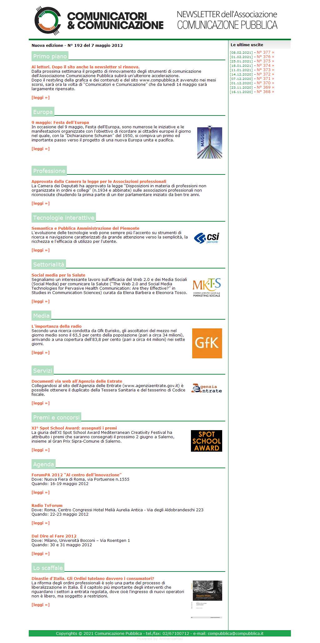 Comunicatori e Comunicazione Newsletter  n� 192  - 7 maggio 2012
