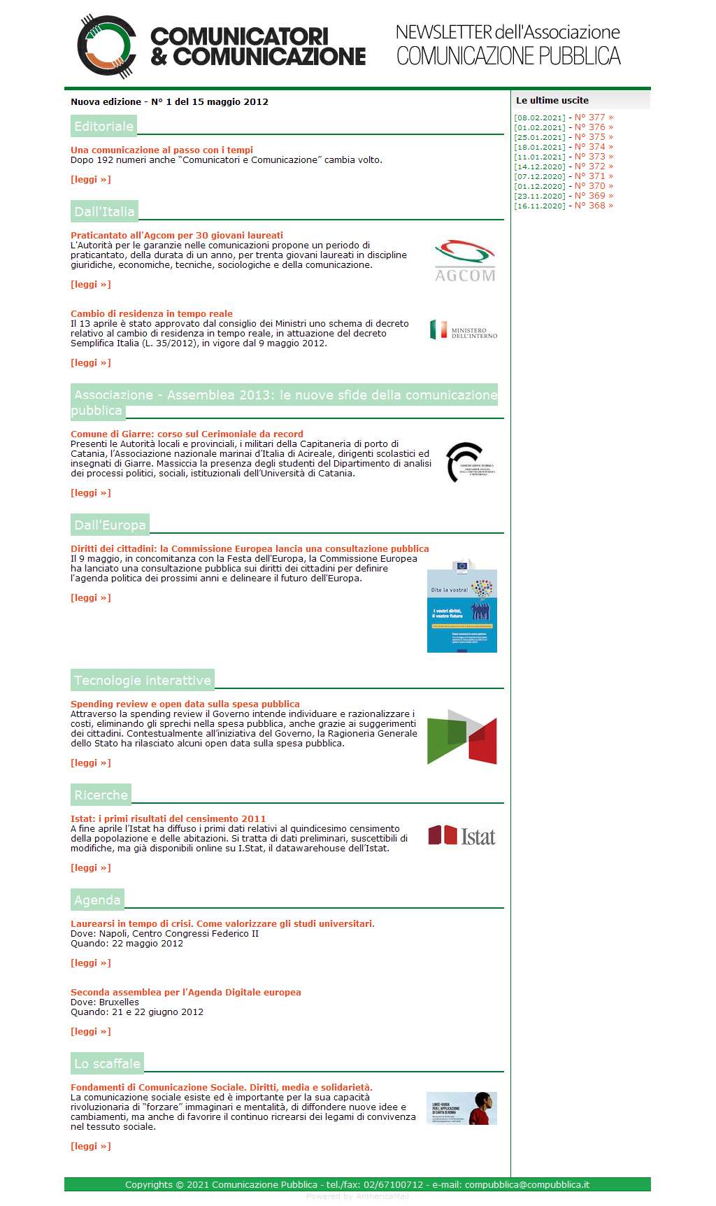 Comunicatori e Comunicazione Nuova Edizione  n� 1 - 14 maggio 2012