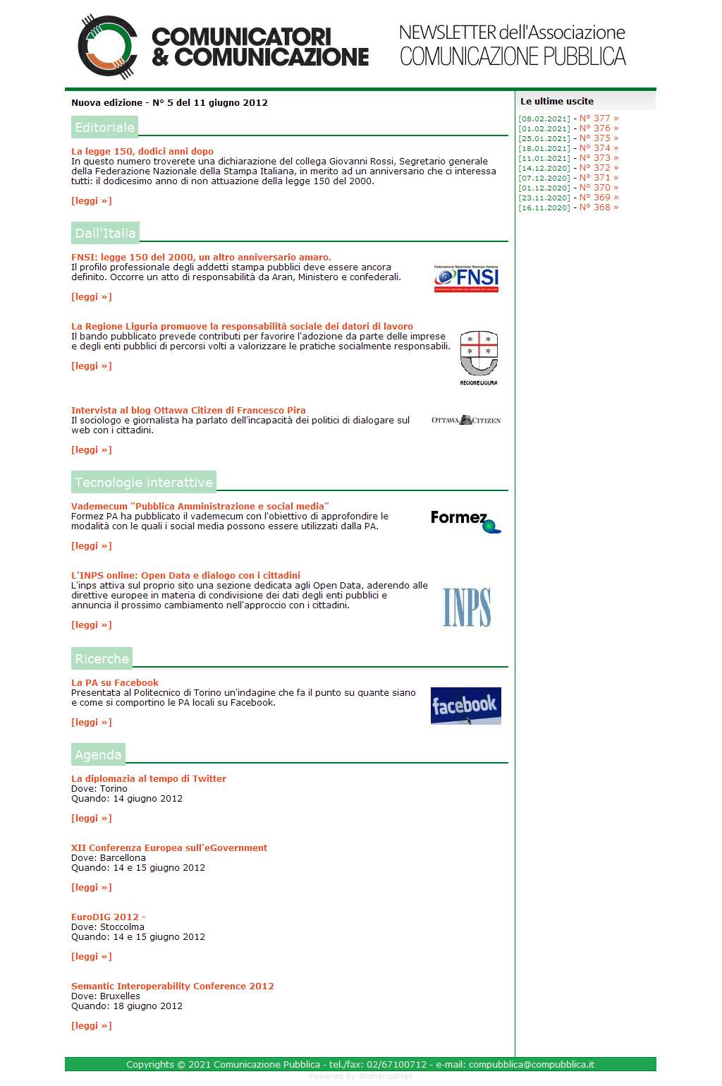 Comunicatori e Comunicazione Nuova Edizione  n� 5 - 11 giugno 2012