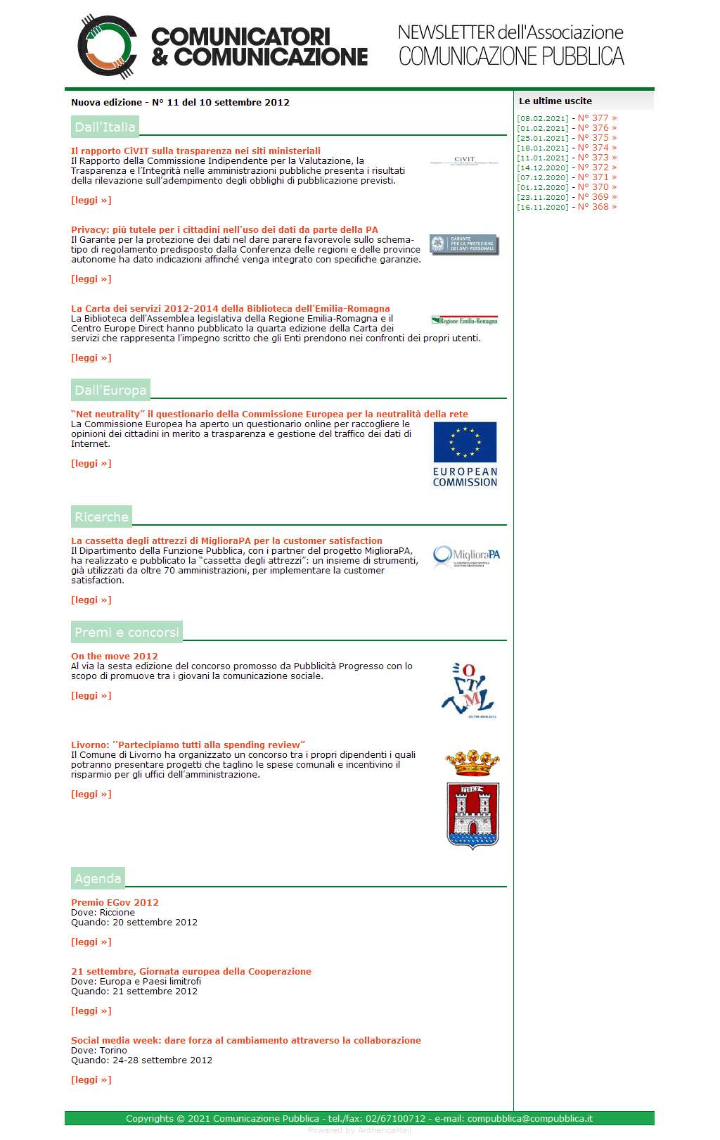 Comunicatori e Comunicazione Nuova Edizione  n� 11 - 10 settembre 2012