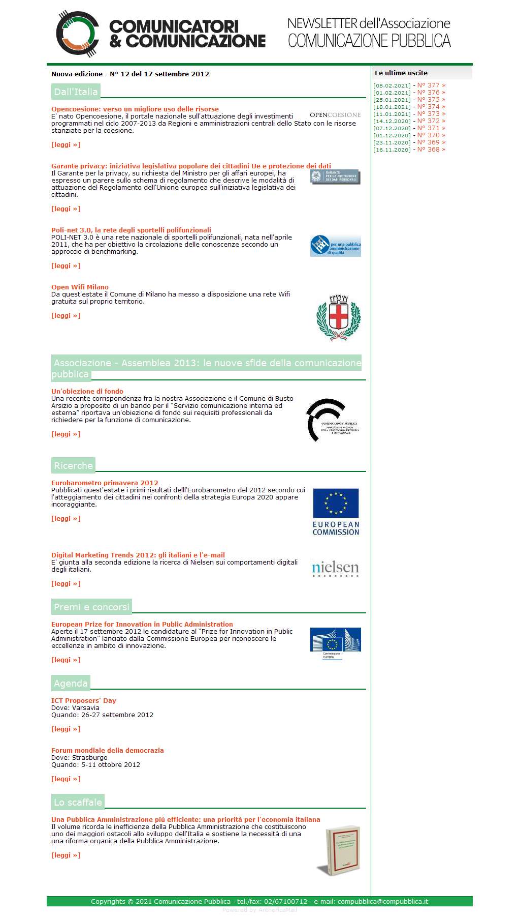 Comunicatori e Comunicazione Nuova Edizione  n� 12 - 17 settembre 2012