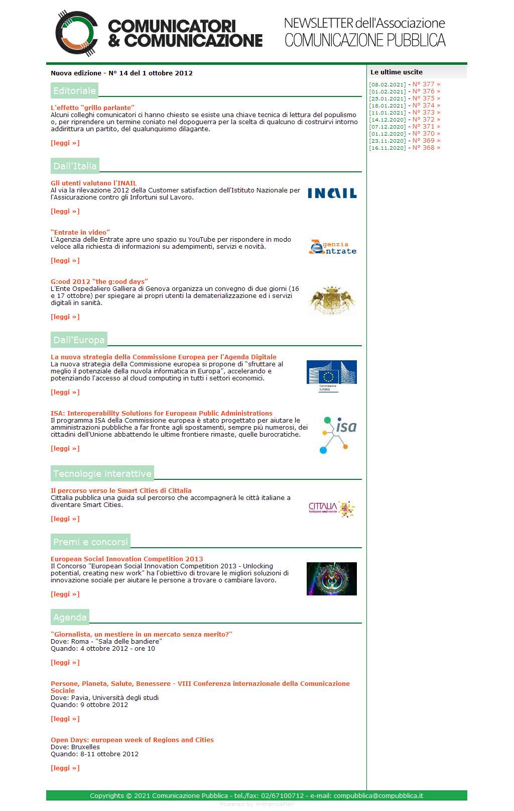 Comunicatori e Comunicazione Nuova Edizione  n� 14 - 1 ottobre 2012