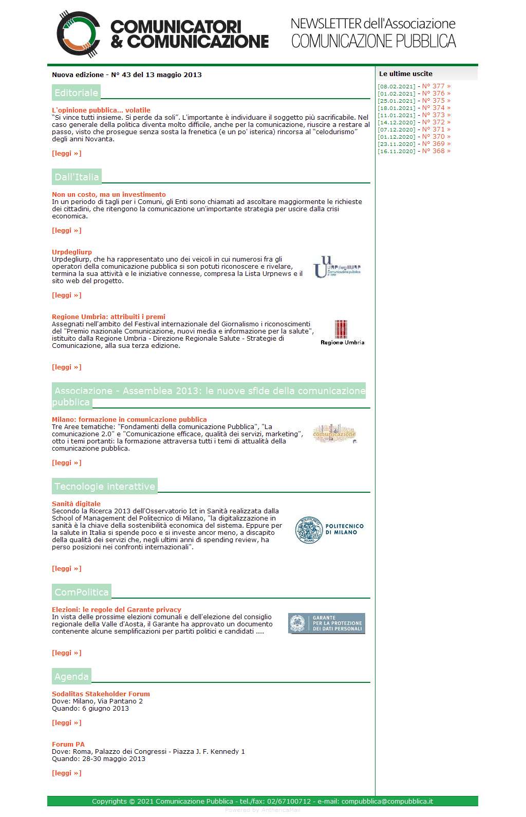 Comunicatori e Comunicazione n� 43 - 13 maggio 2013