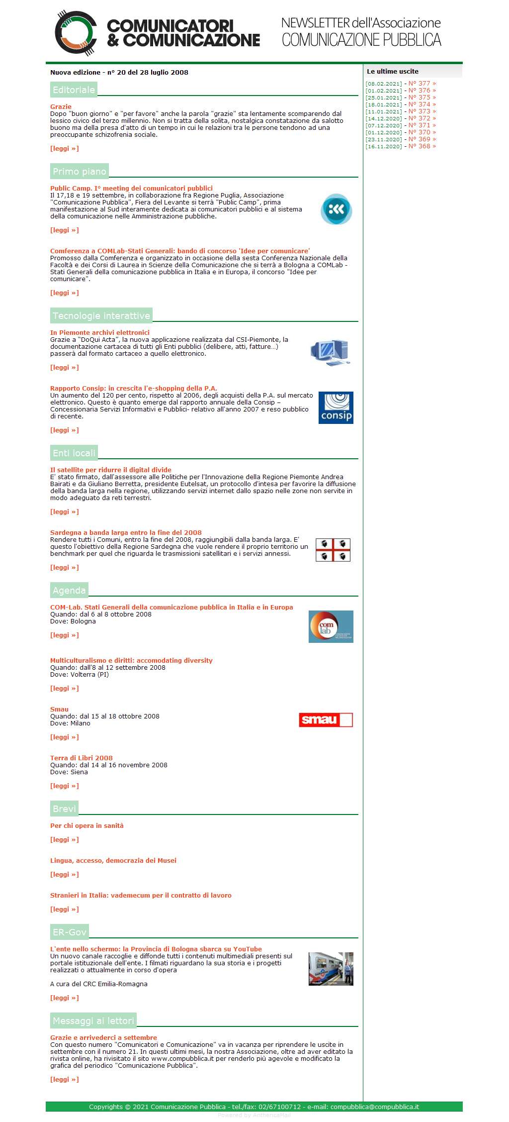 Comunicatori e Comunicazione Newsletter  n� 20-28 luglio 2008