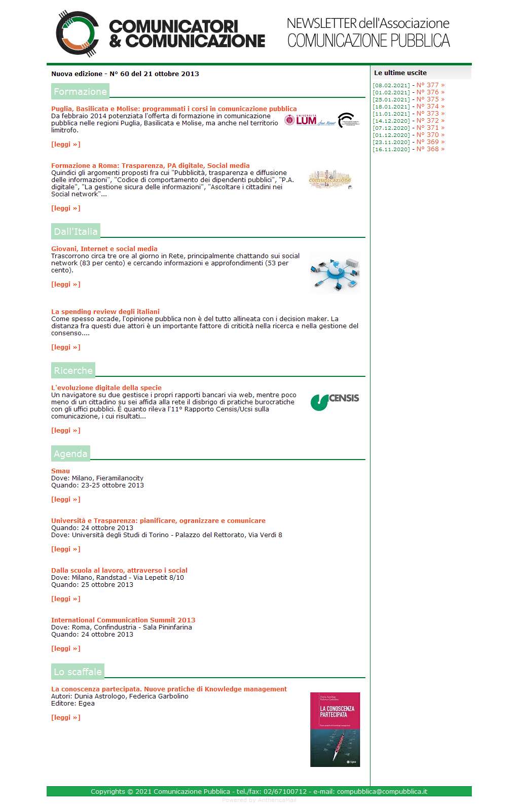 Comunicatori e Comunicazione n� 60 - 21 ottobre 2013