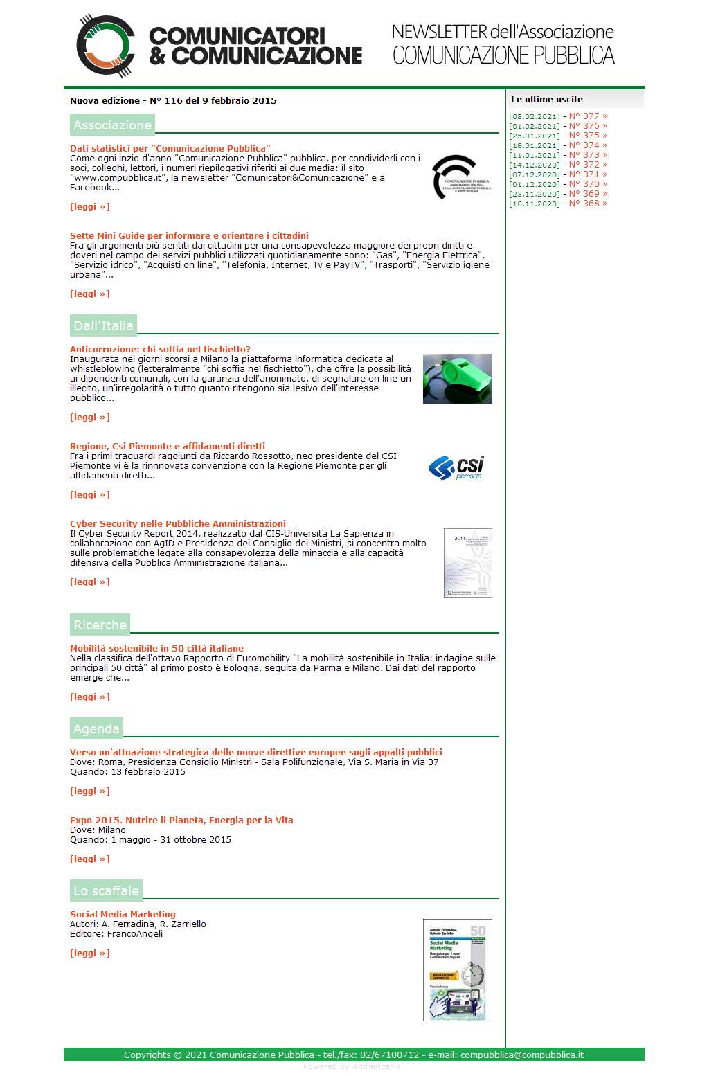 Comunicatori e Comunicazione n� 116 - 09 febbraio 2015