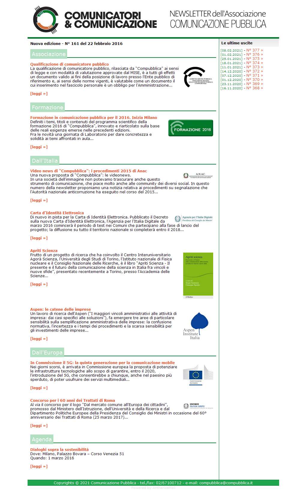 Comunicatori e Comunicazione n� 161 - 22 febbraio 2016