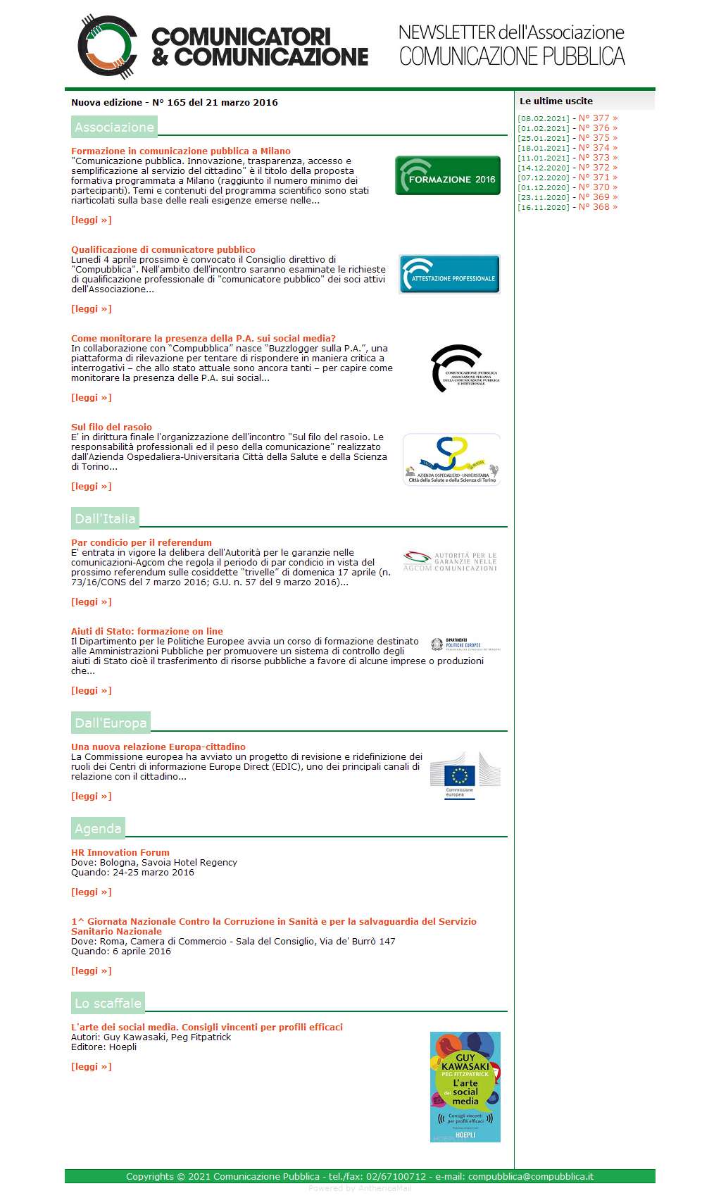 Comunicatori e Comunicazione n� 165 - 21 marzo 2016
