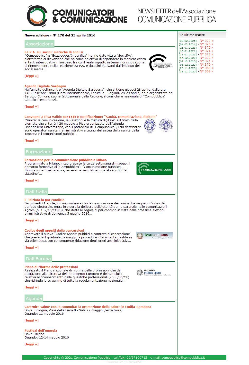 Comunicatori e Comunicazione n� 170 - 25 aprile 2016