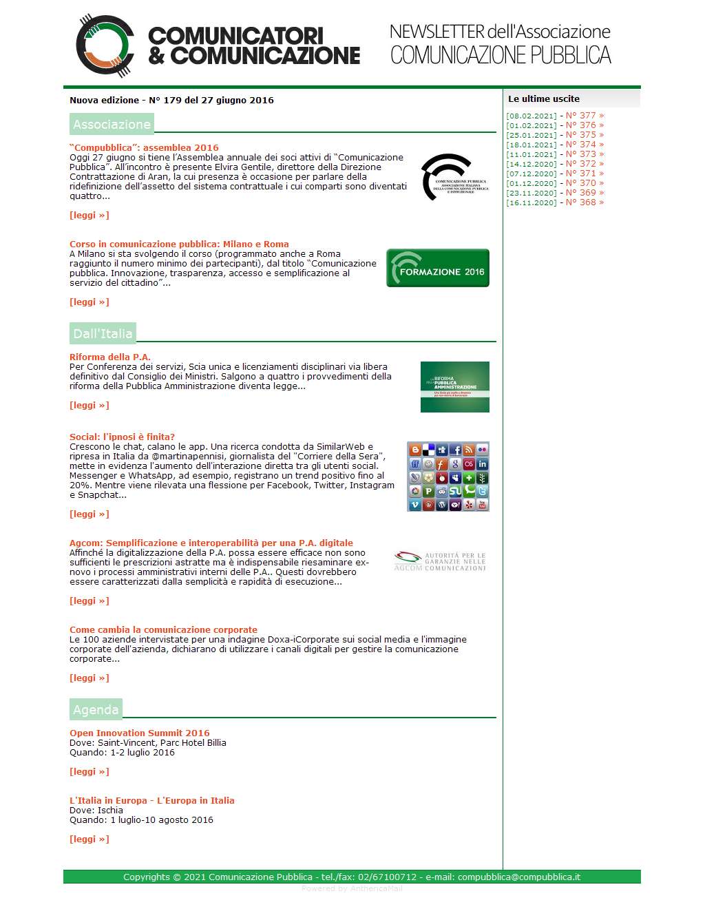 Comunicatori e Comunicazione n� 179 - 27 giugno 2016