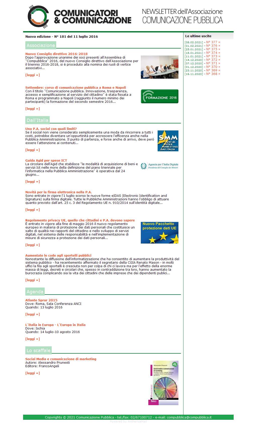 Comunicatori e Comunicazione n� 181 - 11 luglio 2016