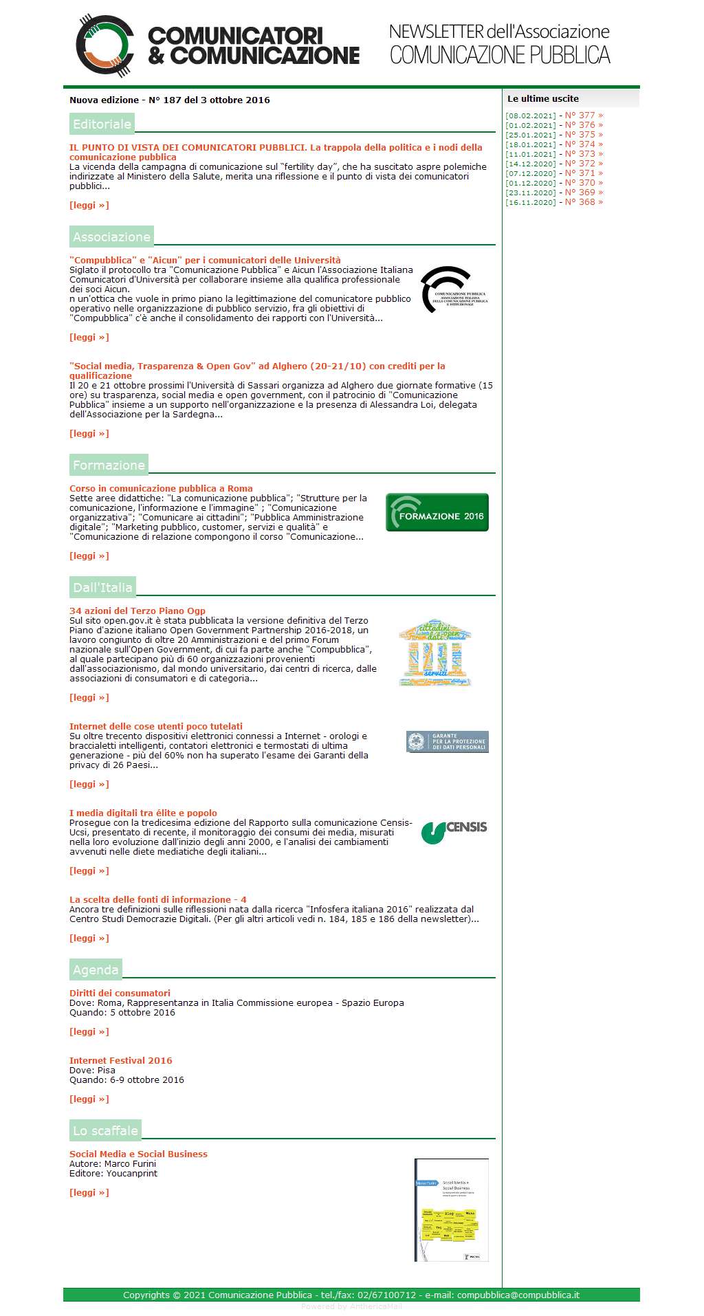 Comunicatori e Comunicazione n� 187 - 3 ottobre 2016
