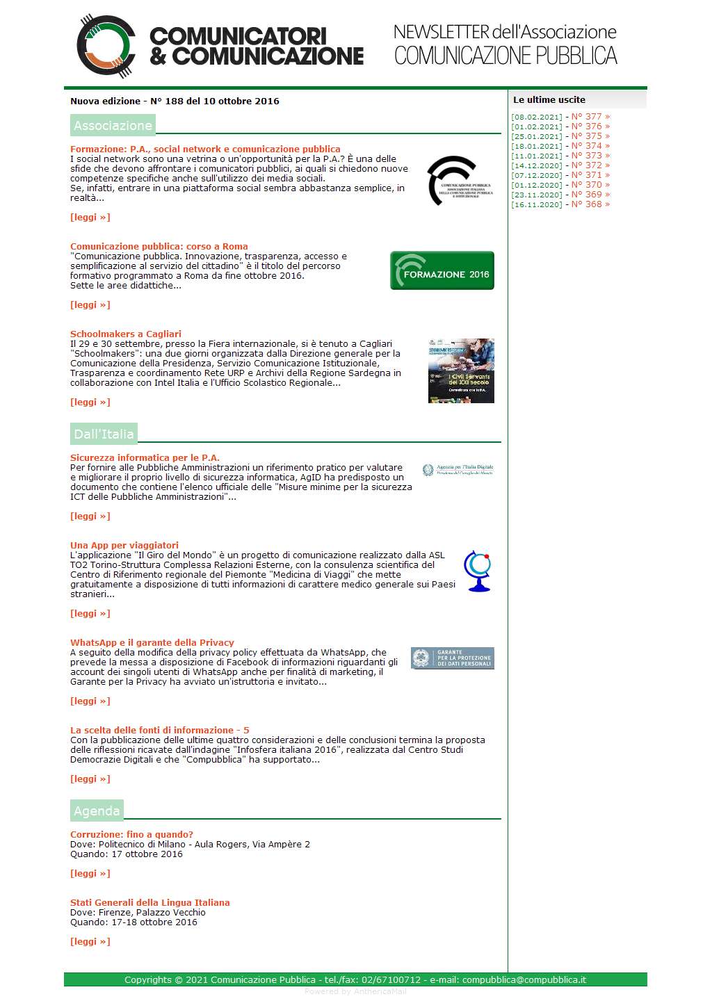 Comunicatori e Comunicazione n� 188 - 10 ottobre 2016