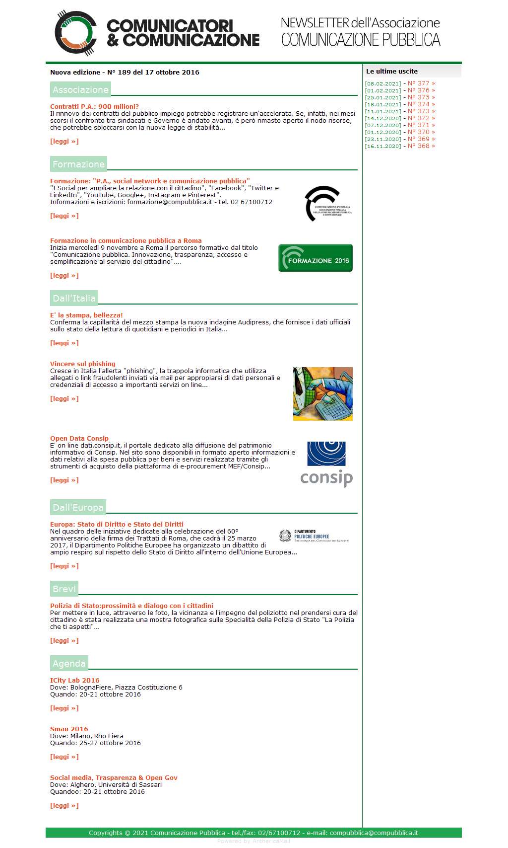 Comunicatori e Comunicazione n� 189 - 17 ottobre 2016