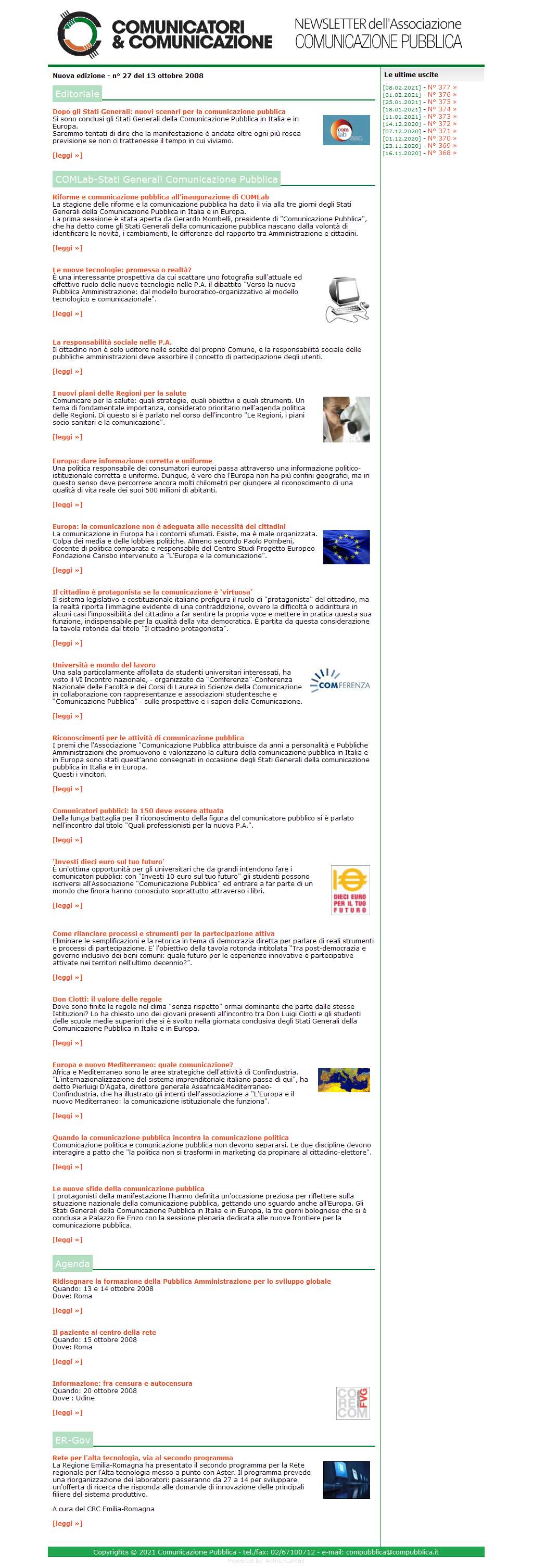 Comunicatori e Comunicazione Newsletter  n� 27-13 ottobre 2008