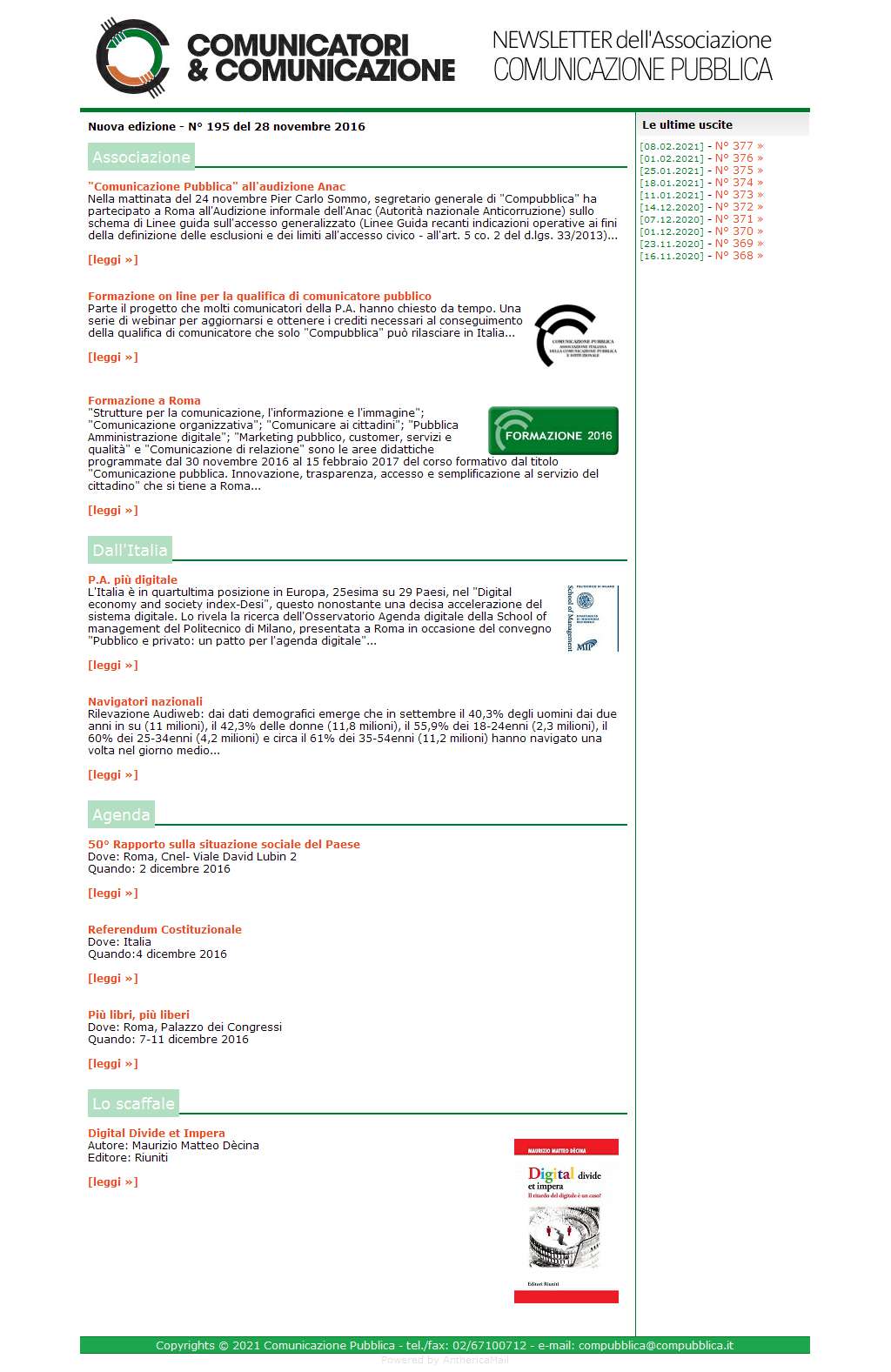 Comunicatori e Comunicazione n� 195 - 28 novembre 2016