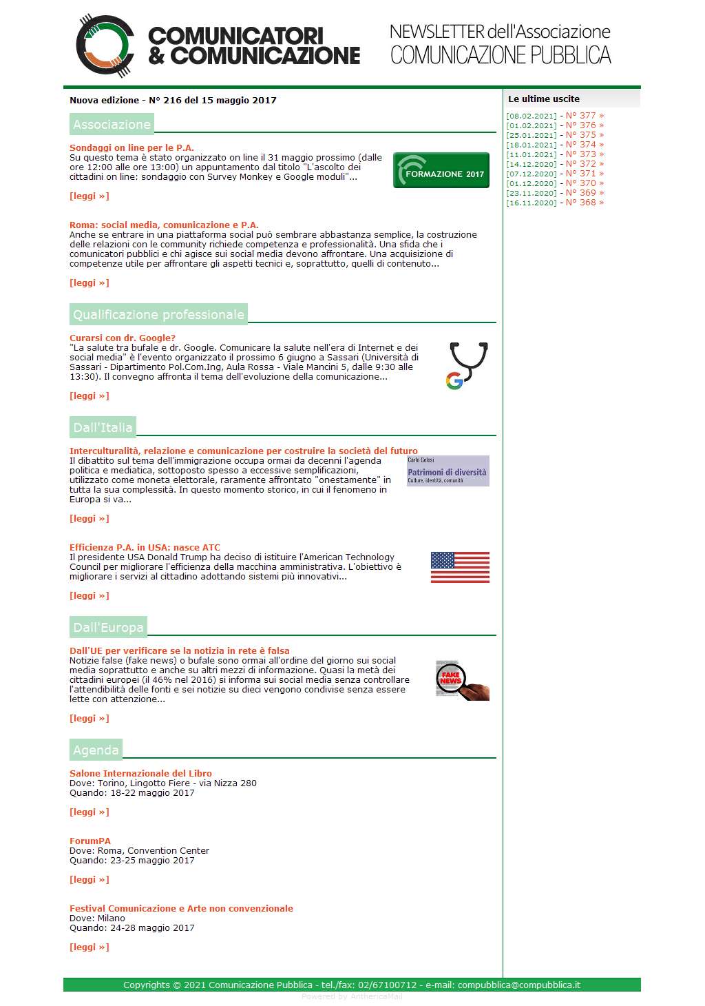 Comunicatori e Comunicazione n� 216 - 15 maggio 2017