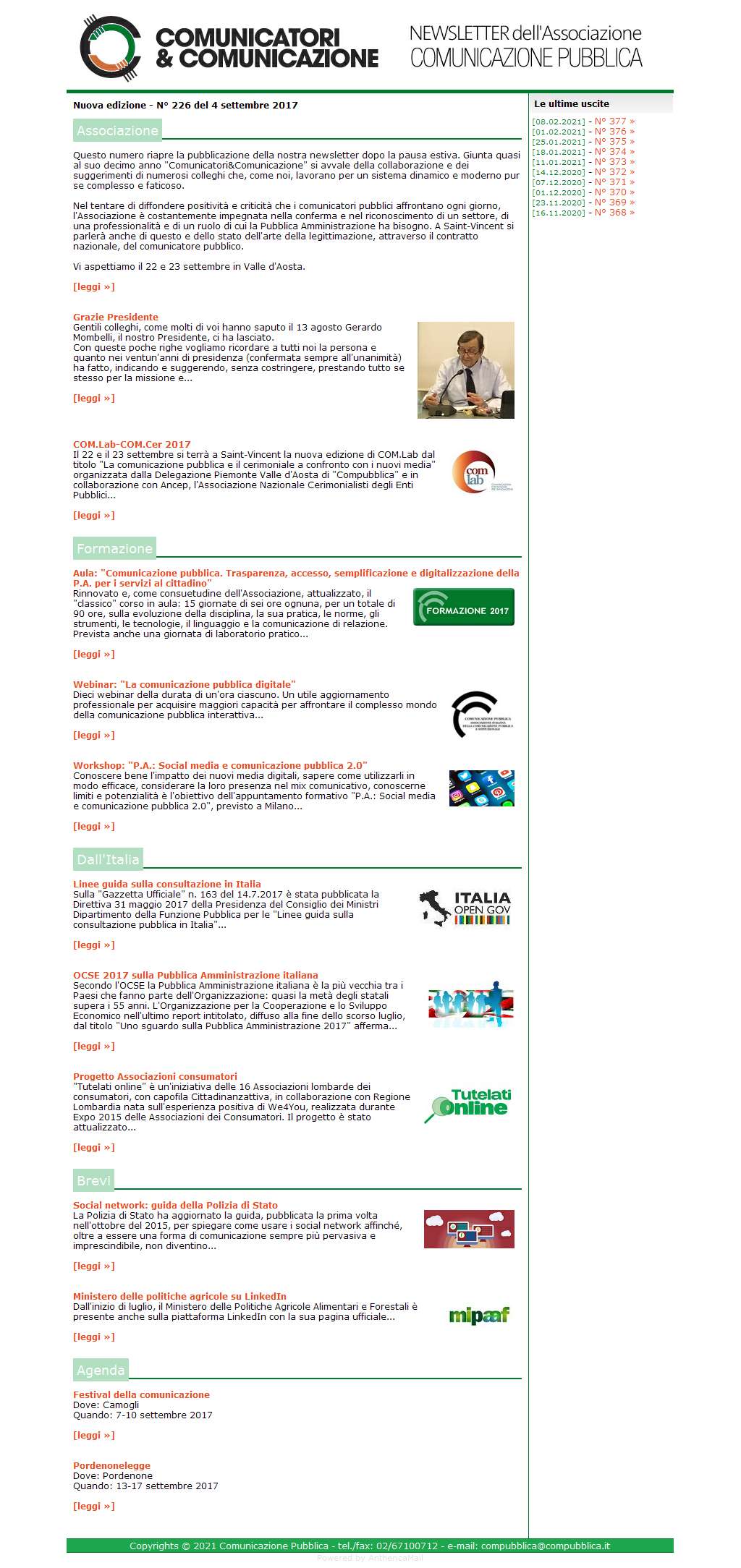 Comunicatori e Comunicazione n� 226 - 4 settembre 2017