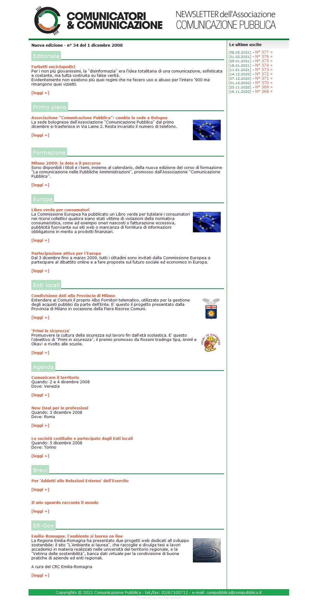 Comunicatori e Comunicazione Newsletter  n� 34-1 dicembre 2008