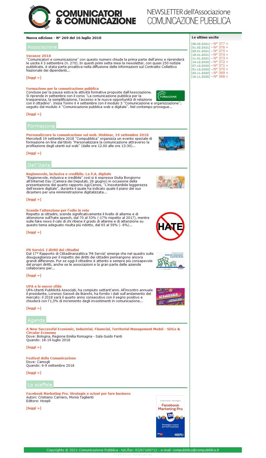 Comunicatori e Comunicazione n� 269 - 16 luglio 2018