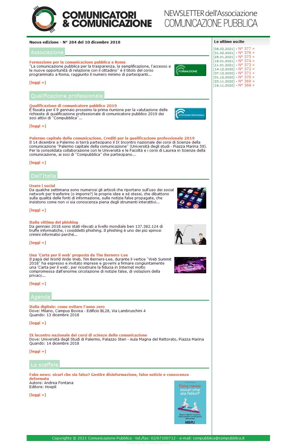 Comunicatori e Comunicazione n� 284 - 10 dicembre 2018