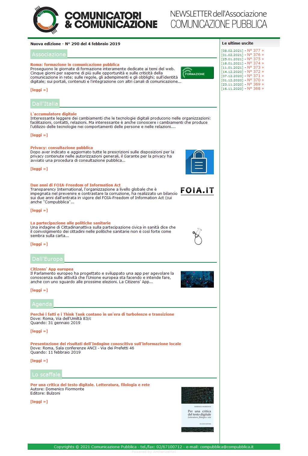 Comunicatori e Comunicazione n� 290 - 4 febbraio 2019