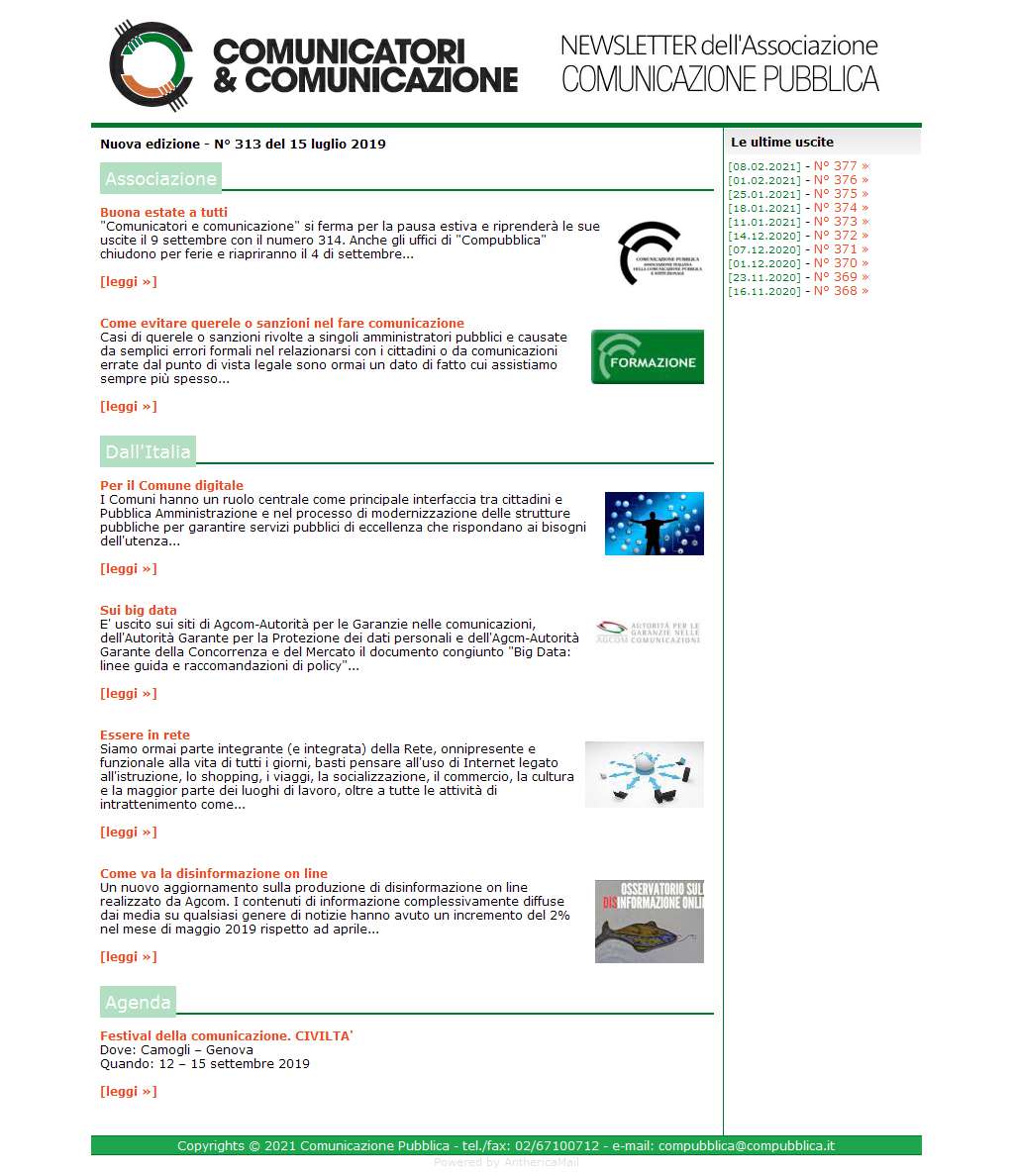 Comunicatori e Comunicazione n� 313 - 15 luglio 2019