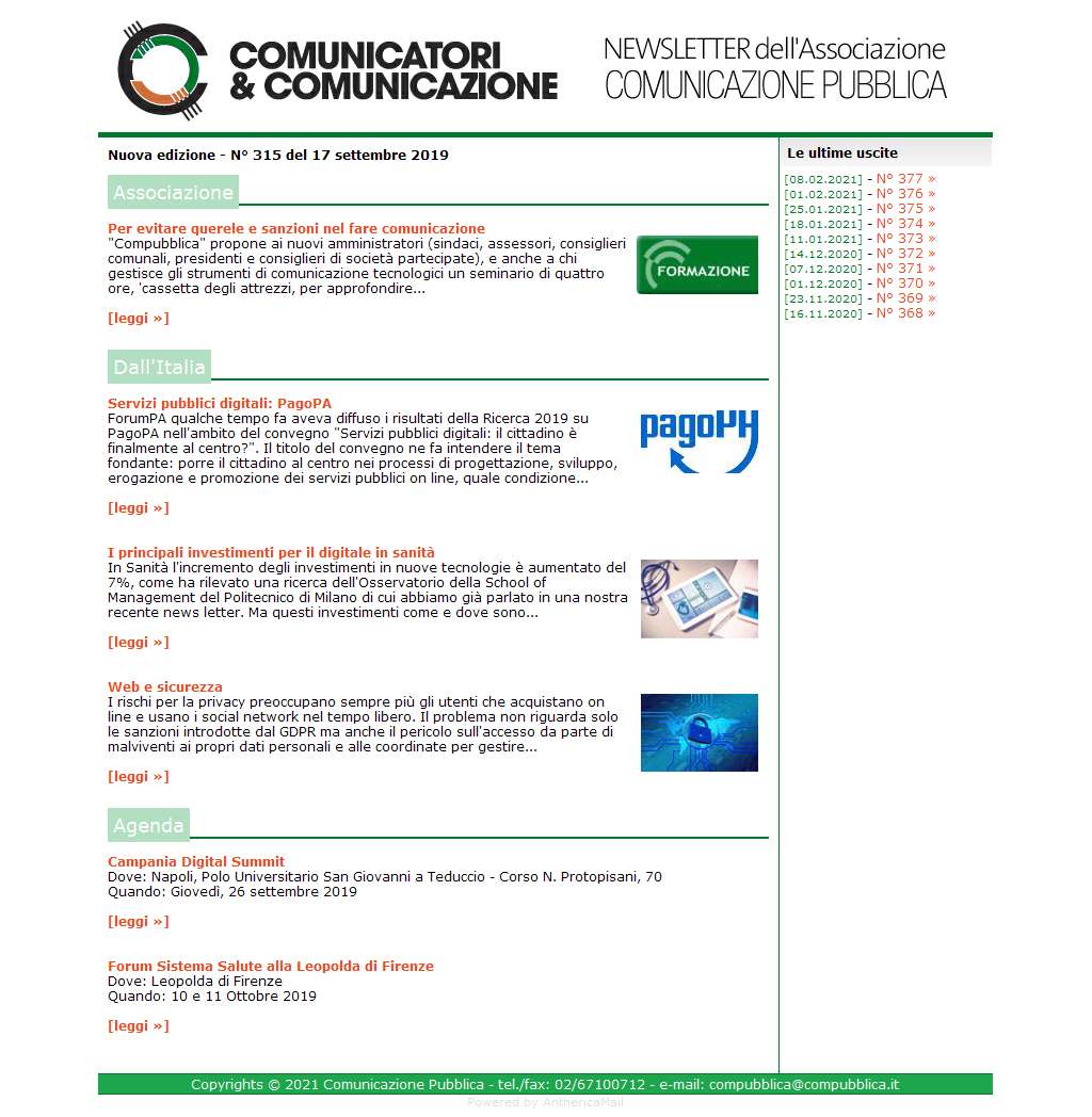 Comunicatori e Comunicazione n� 315 - 16 settembre 2019