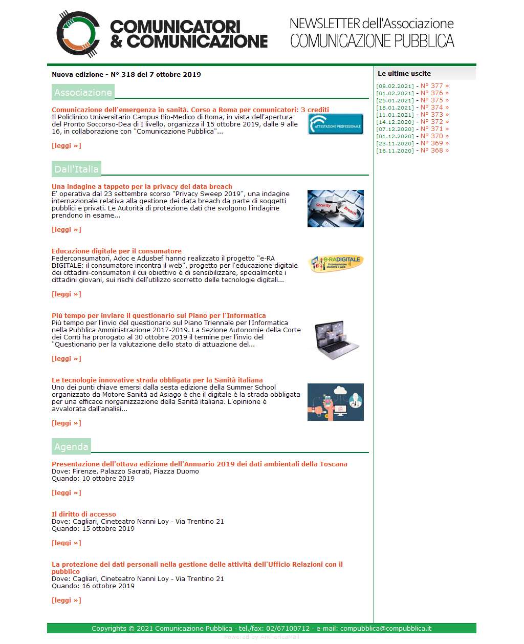 Comunicatori e Comunicazione n� 318 - 7 ottobre 2019
