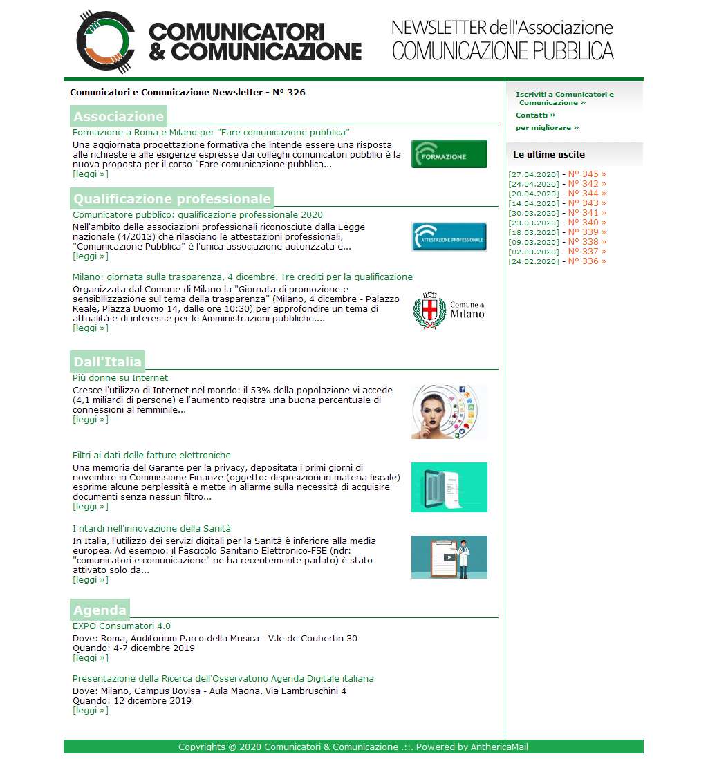 Comunicatori e Comunicazione n� 326 - 2 dicembre 2019