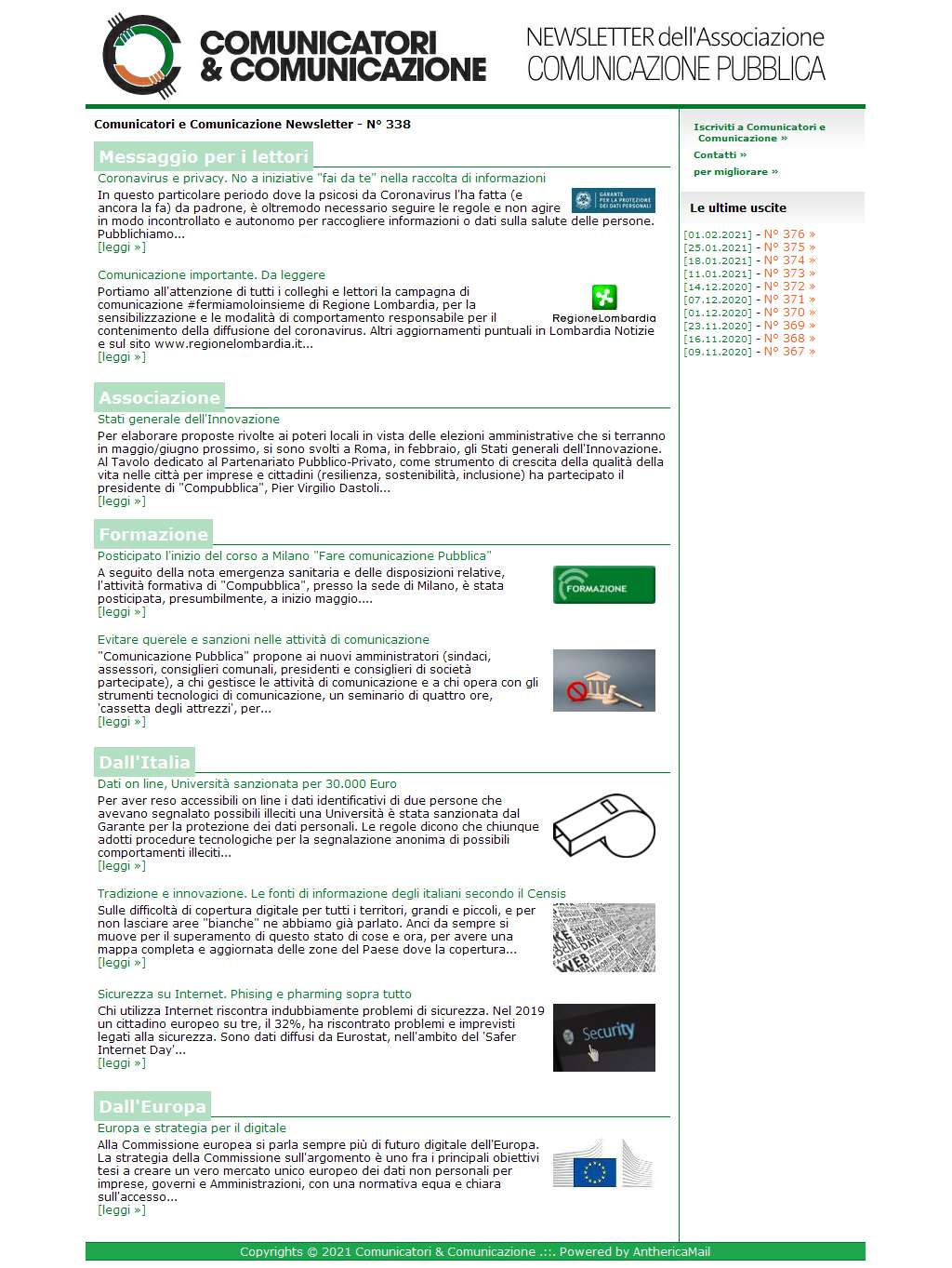 Comunicatori e Comunicazione n� 338 - 9 marzo 2020