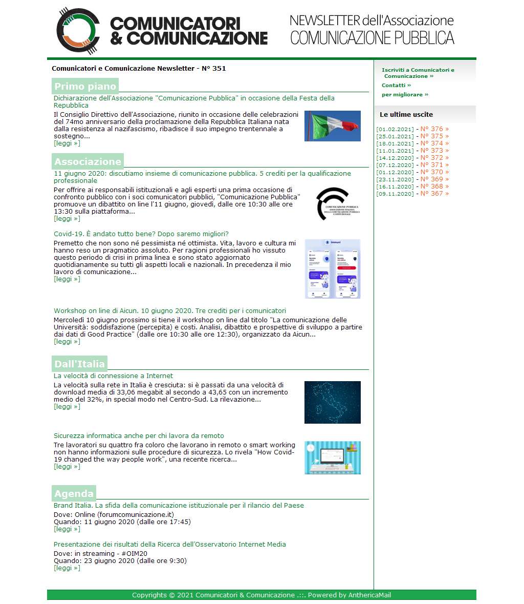 Comunicatori e Comunicazione n� 351 - 8 giugno 2020