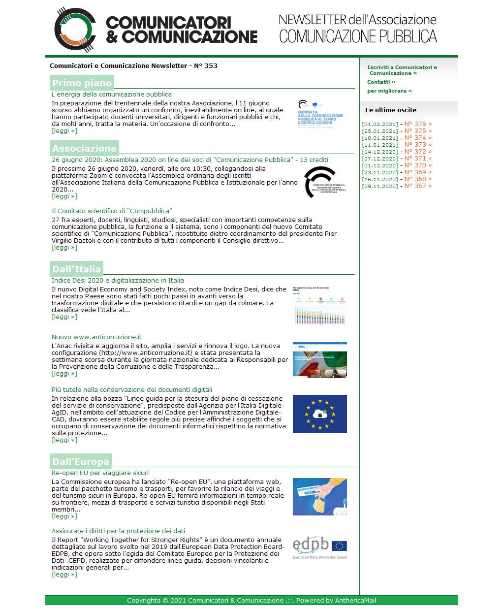 Comunicatori e Comunicazione n� 353 - 22 giugno 2020