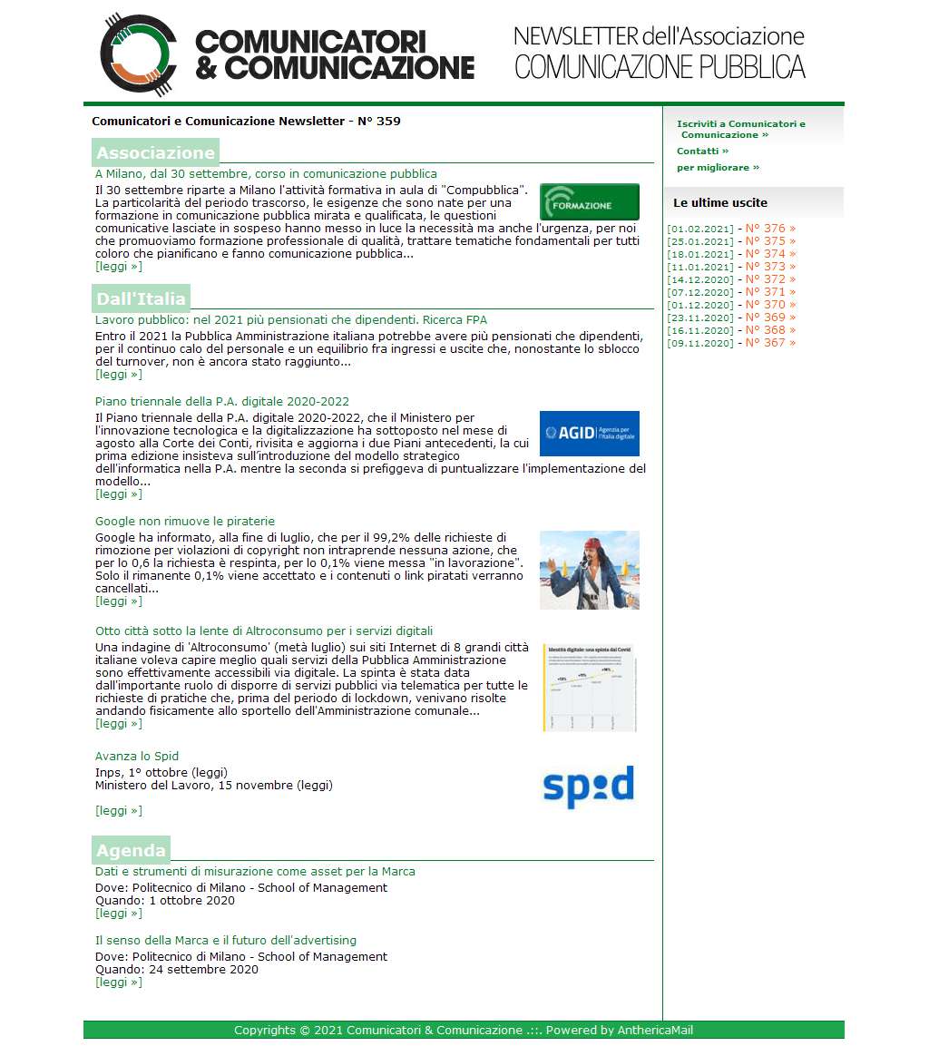 Comunicatori e Comunicazione n� 359 - 14 settembre 2020