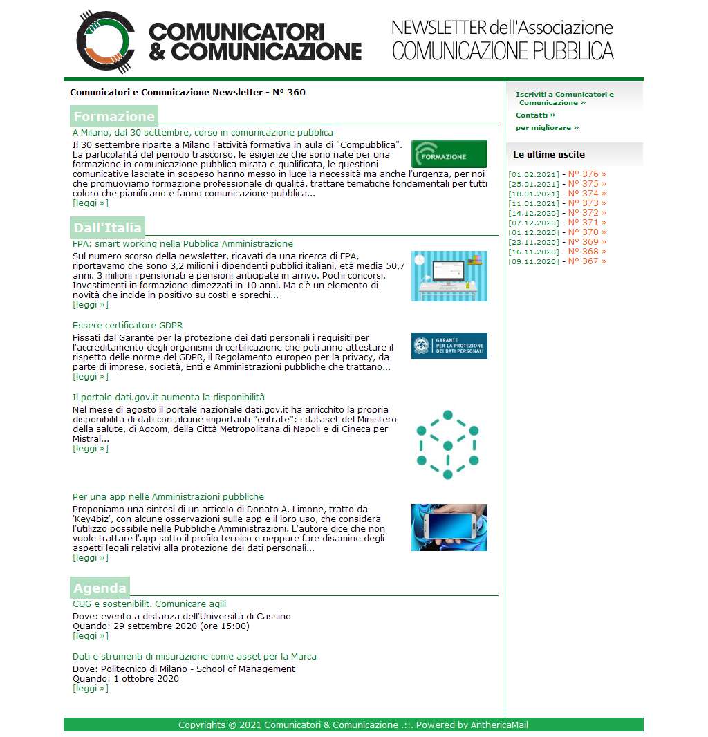 Comunicatori e Comunicazione n� 360 - 20 settembre 2020