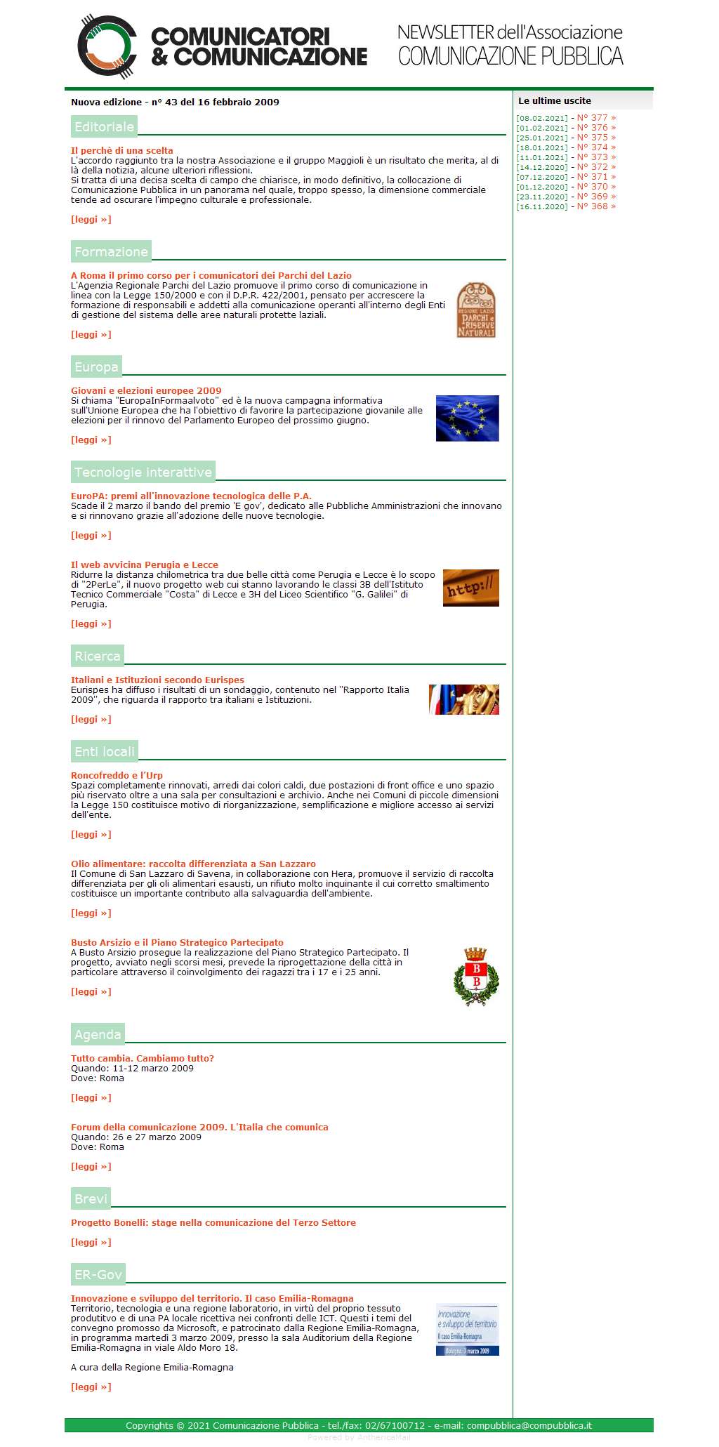 Comunicatori e Comunicazione Newsletter  n� 43-16 febbraio 2009