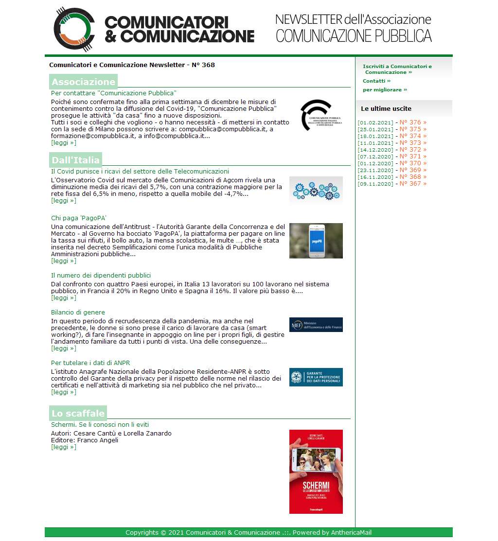 Comunicatori e Comunicazione n� 368 - 16 novembre 2020