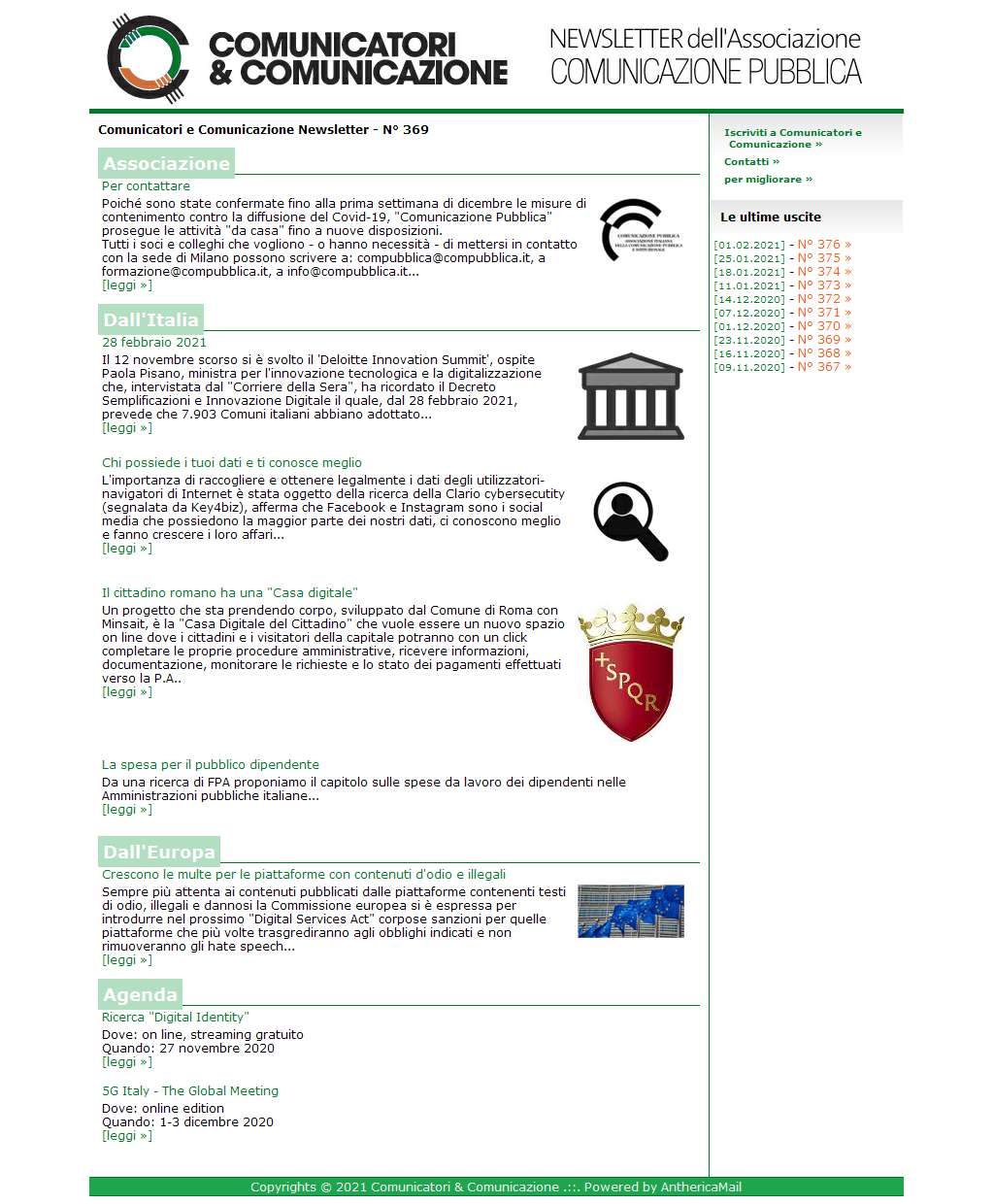 Comunicatori e Comunicazione n� 369 - 23 novembre 2020