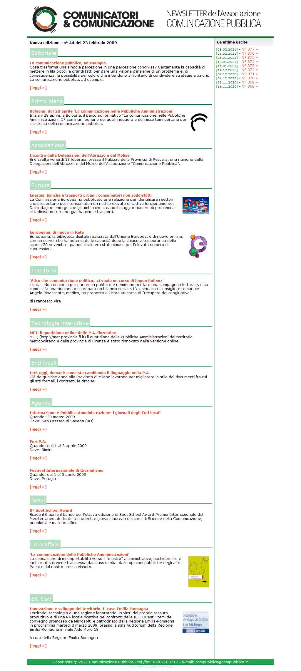 Comunicatori e Comunicazione Newsletter  n� 44-23 febbraio 2009